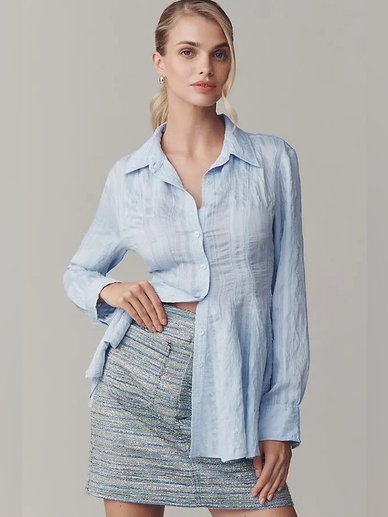 Anthropologie Tops - NWT Anthropologie Maeve Waisted Button Down Tunic Light Blue L Coastal $118
